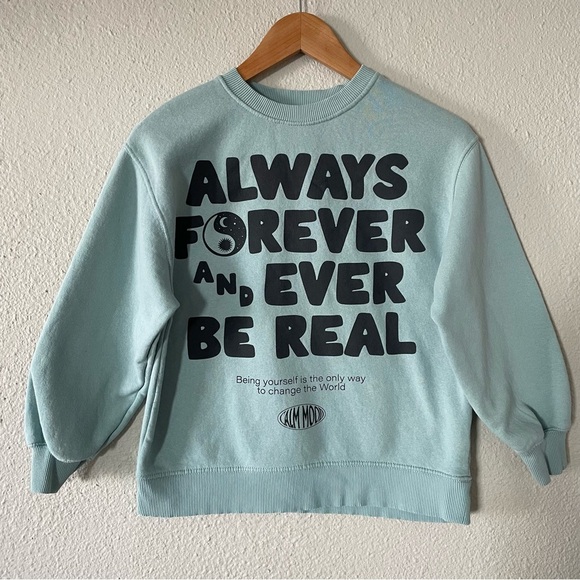 Zara Other - Zara Slogan Sweatshirt Girls Kids 9-10Y Green ‘Be Yourself’ Graphic Sweater